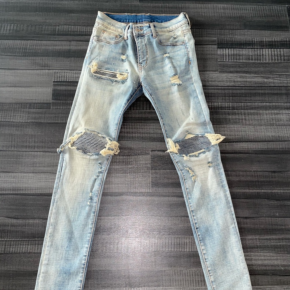 Mnml men’s skinny biker jeans.